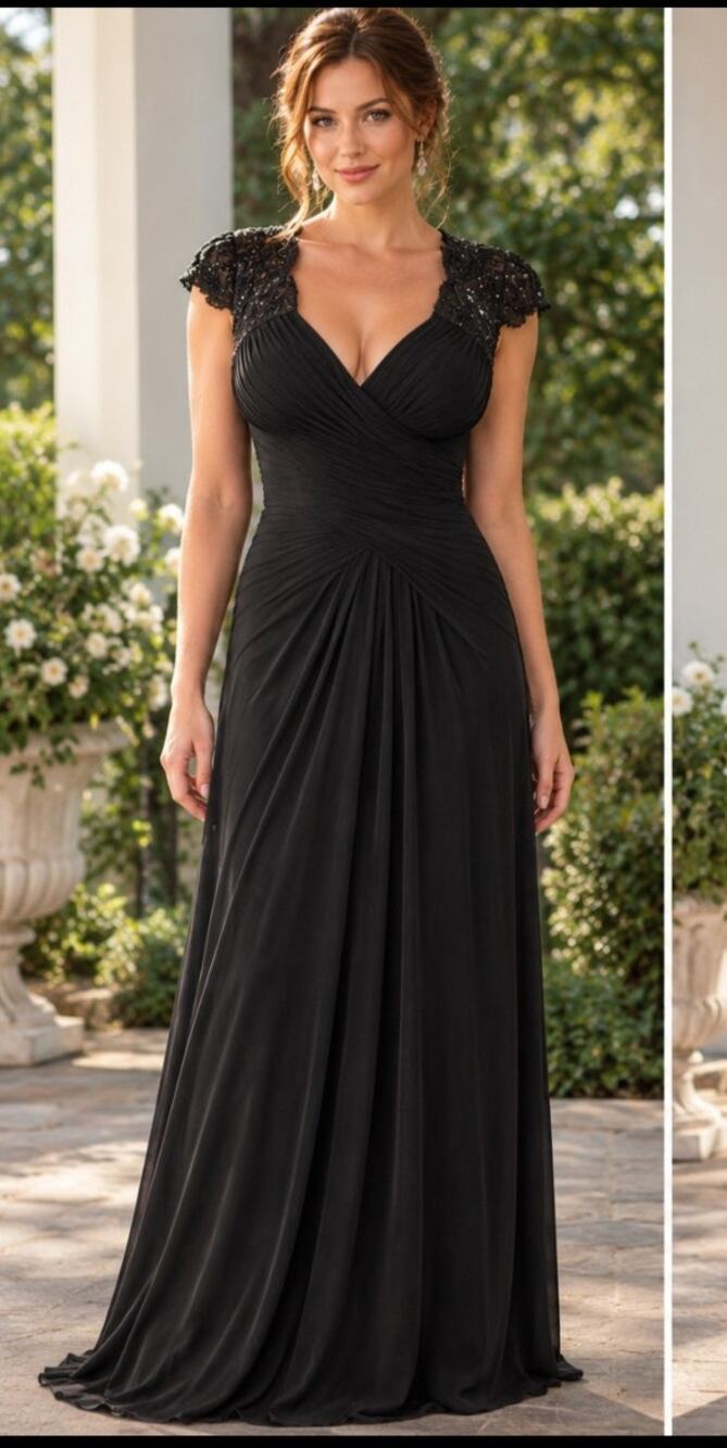 Tadashi Collection Sleeveless Formal Dress Silk Beaded Lace Black Ruched 6 READ